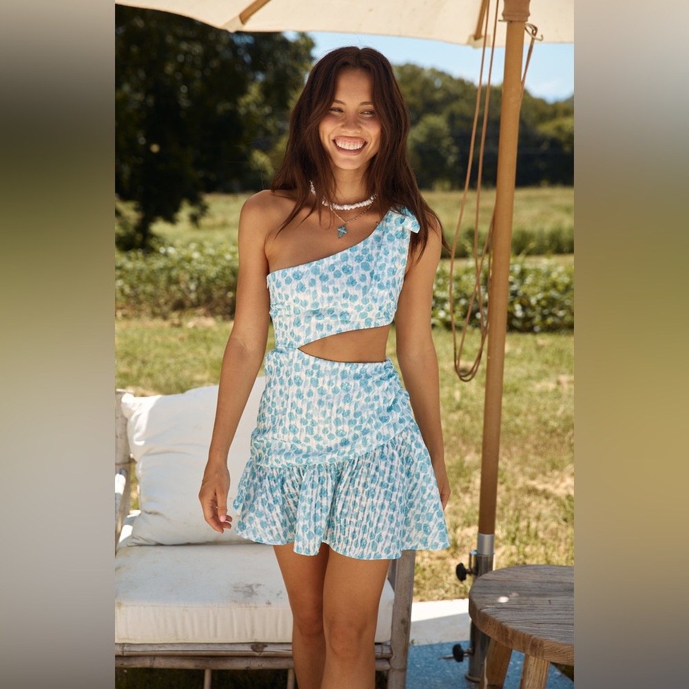 NWT Hello Molly Ocean Bay One Shoulder Mini Dress Blue